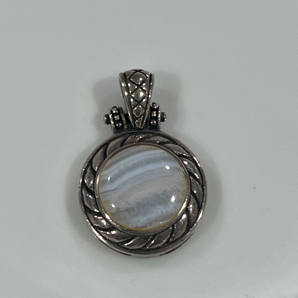 Vintage Sterling Silver Blue Lace Agate Artisan Pendant